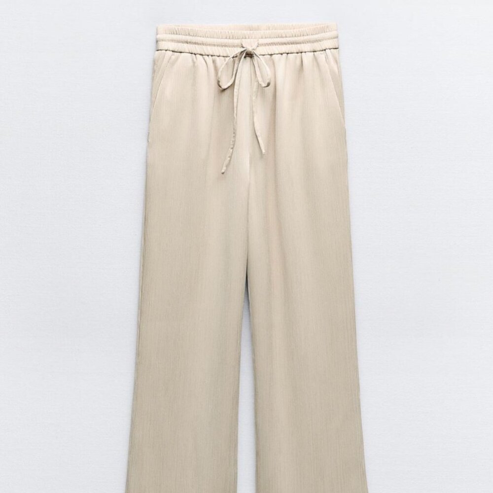 ZARA Women's Wrinkle Look Wide Leg Pants(Sand, US L/EUR L) - Picture 6 of 10